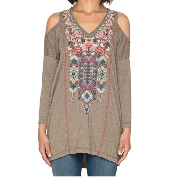 Johnny Was Tops - JOHNNY WAS Ninda Cold Shoulder Embroidered Tunic